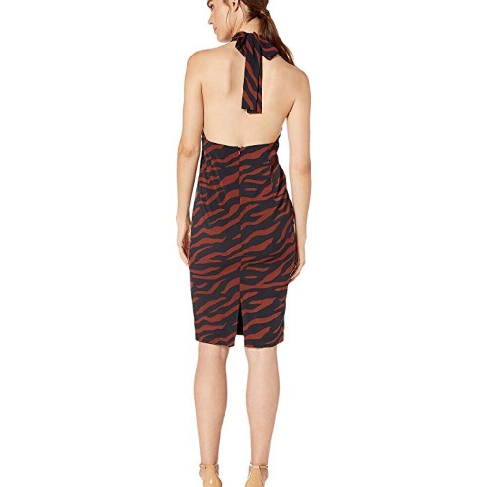 Bardot Sammie Halter Dress Brown Zebra Print | Size 6 NWT | Open Back Sheath - Picture 3 of 3